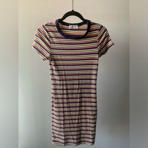 Gaze 70s Rainbow Striped Short Sleeve Bodycon Dress Size Medium